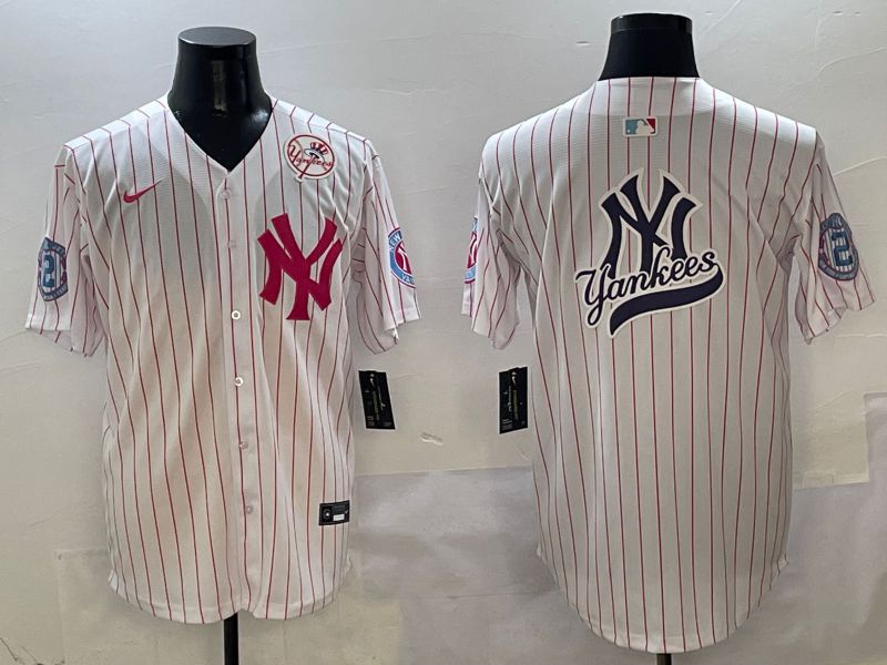 Men New York Yankees Blank White Stripe Jointly Name Nike 2025 MLB Jersey style 12
